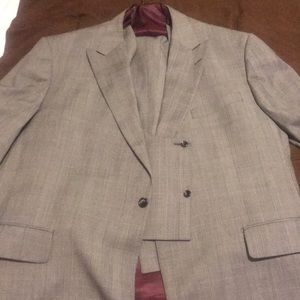 Gray and burgundy line Steve Lane 3 piece suit.